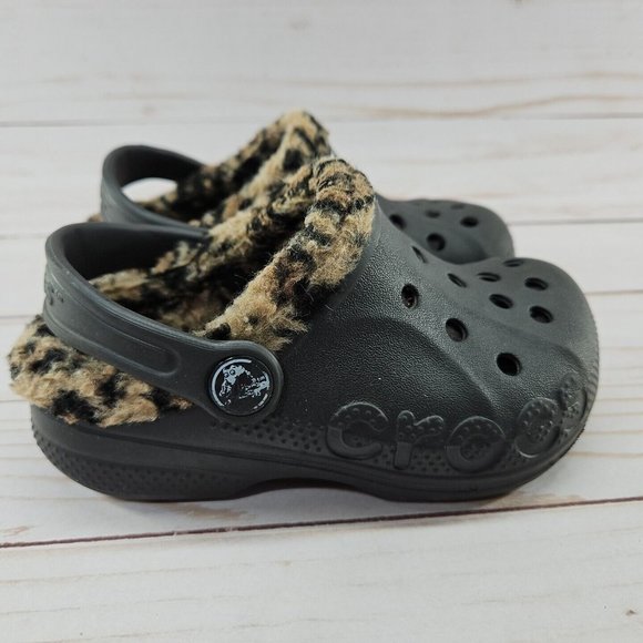 Crocs Baya Clog Toddler C8‎ C9 Brown Leopard Lined Clog - Picture 5 of 9